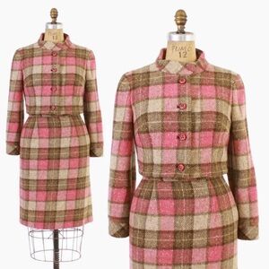 Vintage 1960s Pendleton pink plaid wool mod skirt